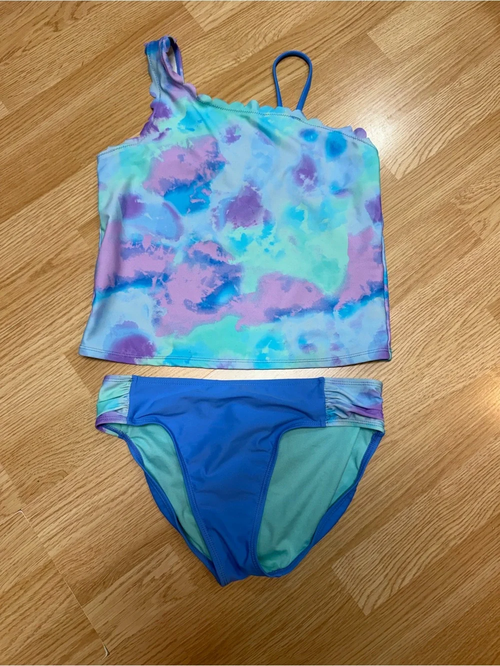 Wonder Nation Girls XL 14-16 Tie Dye Two Piece Tankini Swimsuit Blue